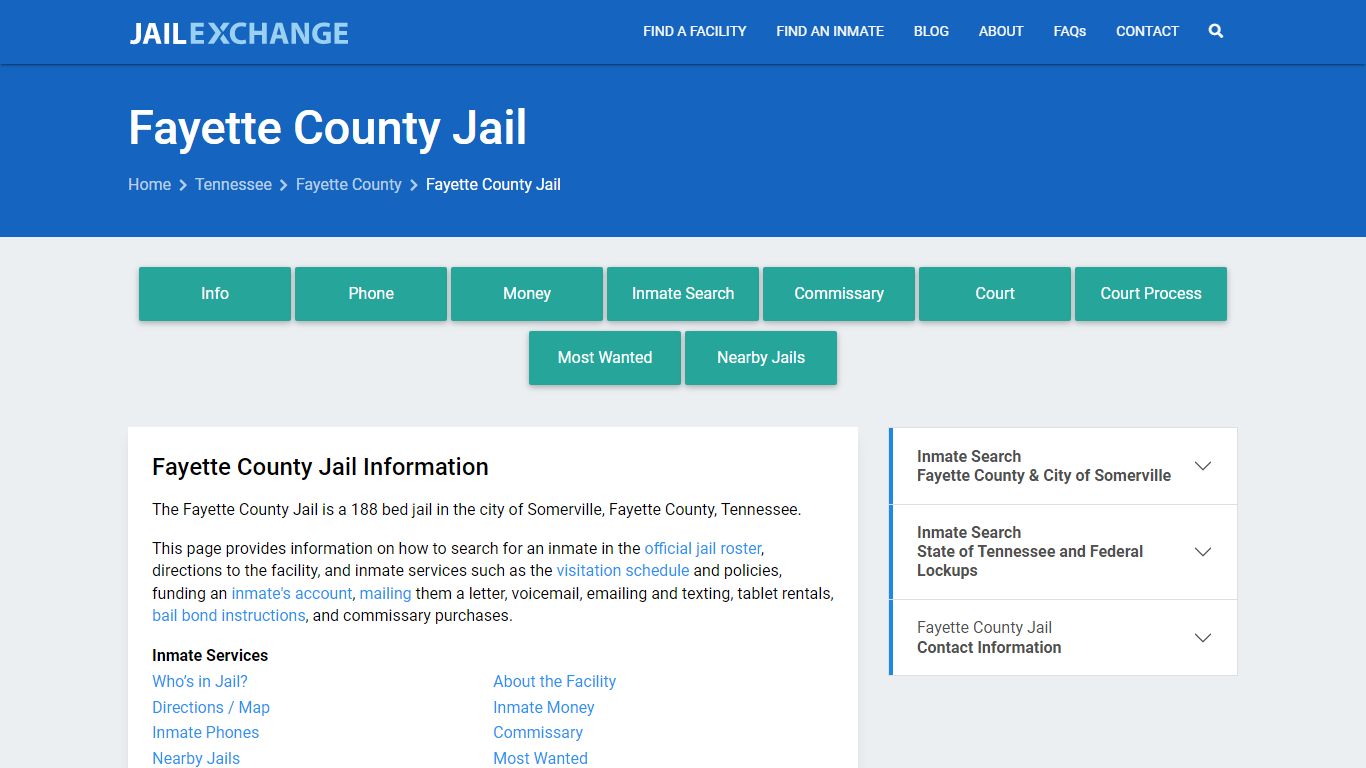 Fayette County Jail, TN Inmate Search, Information